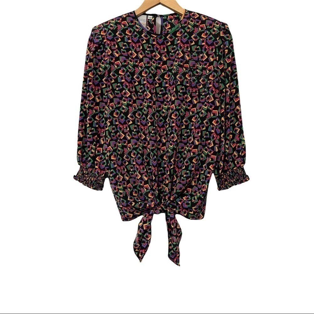 Vintage 80’s Colorful Tie Front Blouse Size XS Montage by Mosaic